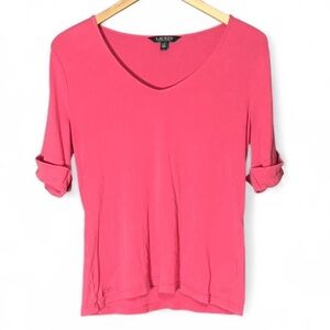 Lauren Ralph Lauren Pink Cotton V-Neck Top